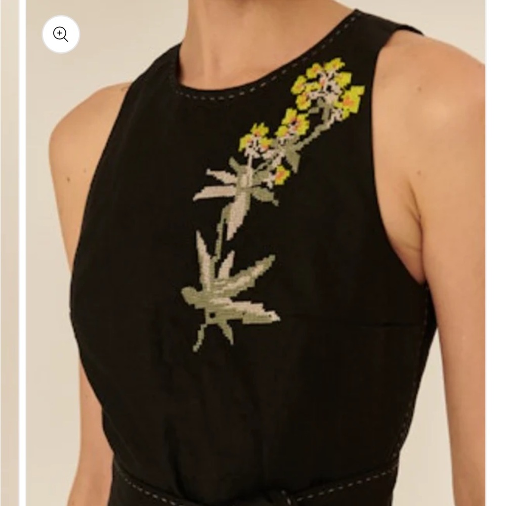 NEW EXQUISE Julieta dress in black Linen Embroidered Floral - Picture 3 of 12